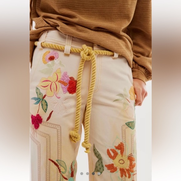 Free People Electric Sands Embroidered Pants We The Free Floral Stitching Rope - Picture 4 of 8